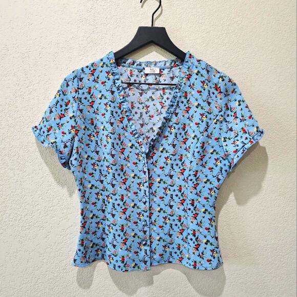 Little Moon Tops - Aritzia Little Moon Acadia Blouse in Blue Floral